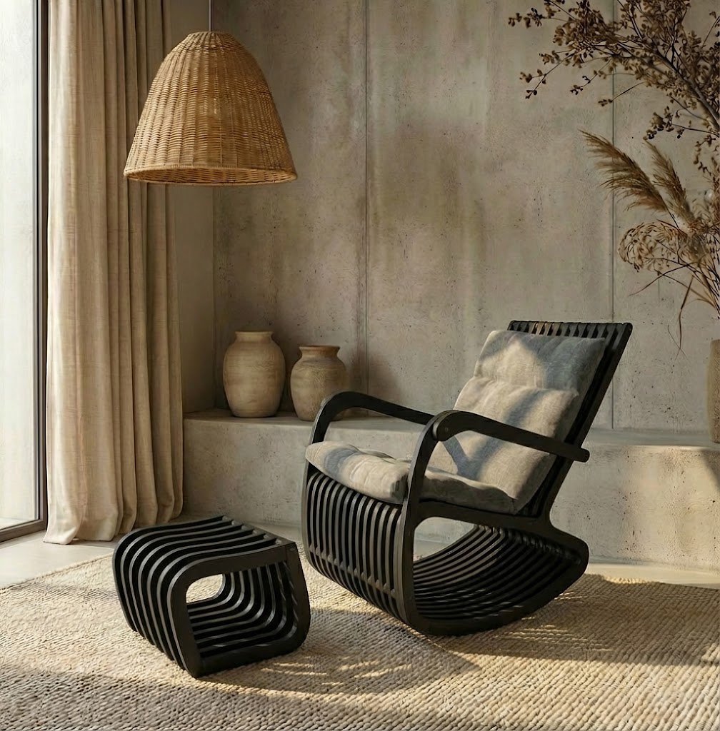 Clavis Rocking Chair & Ottoman Set | Parametric Plywood Lounger